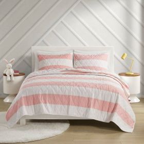 Pink White Stripe Reversible Rainbows Cotton Quilt Set (size: Full/Queen (3 Piece))