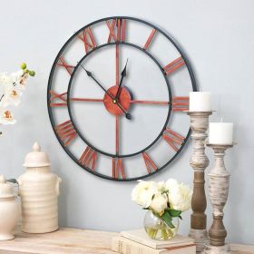 Decorative 18.5-inch Roman Numerals Silent Non-Ticking Wall Clock (Color: Red)