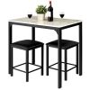 Modern 3-Piece Dining Set  Faux Marble Table-Top and 2 Black Chairs Stools