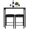 Modern 3-Piece Dining Set  Faux Marble Table-Top and 2 Black Chairs Stools