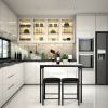 Modern 3-Piece Dining Set  Faux Marble Table-Top and 2 Black Chairs Stools