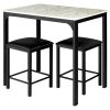 Modern 3-Piece Dining Set  Faux Marble Table-Top and 2 Black Chairs Stools