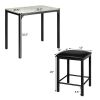 Modern 3-Piece Dining Set  Faux Marble Table-Top and 2 Black Chairs Stools