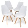 Set of 4 Modern Mid-Century Style  PU Leather Dining Chairs with Wood Legs
