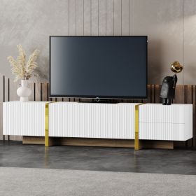 ON-TREND Luxury Fluted TV Stand For TVs Up To 80'', Modern Entertainment Center With Storage Cabinets & Drawers, Smooth Media Console With Golden (Option: white)