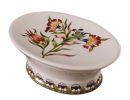 Painted Pteris Flower Ceramic Soap Dish Oval Jewelry Plate