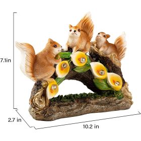 Cute Squirrels Statue Garden Lighting Waterproof Resin Figurines (Emitting Color: G)