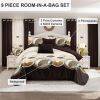 9 Piece Soft All-Season Washed Microfiber Cover Set , Queen/King/Calking Bedding Set With Pillowcases,Bedspread Print Curtains & Solid Curtains,Print