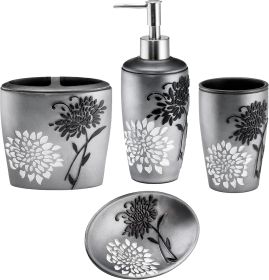 Home 4pc  Bathroom Accessories Set  Classic Soap Dispenser, Tumbler (Option: Grey)