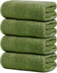 Pack of 4 Extra Large Bath Towels 30 x 60 Inches, 100% Cotton, Larger & Lighter Weight, Quicker to Dry, Super Soft and Absorbent, Perfect for Bathroom (Color: Green)