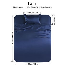 4-piece ultra-soft 85g satin sheet and pillowcase set (Color: Dark blue, size: twin(38.98''*74.8''))