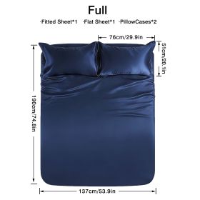 4-piece ultra-soft 85g satin sheet and pillowcase set (Color: Dark blue, size: full(53.94''*74.8''))