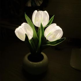 Tulip Lamp - LED Replica Tulip Table Lamp with Flower Vase for Desktop Decoration. Suitable for home, living room, desktop decoration, holiday gifts (Color: White)
