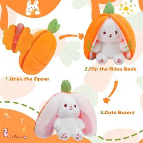 Cuddly Bunny Stuffed Animal, Kawaii Squishy Cute Easter Bunny Plush Turn Into Rabbit Fruit Doll Carrot Strawberry Pillow (Color: A Carrot Rabbit  10inch)