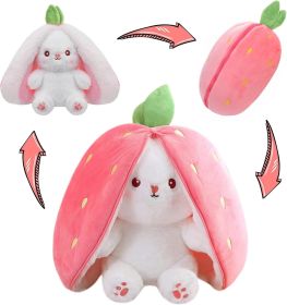 Cuddly Bunny Stuffed Animal, Kawaii Squishy Cute Easter Bunny Plush Turn Into Rabbit Fruit Doll Carrot Strawberry Pillow (Color: A Strawberry Rabbit  10inch)