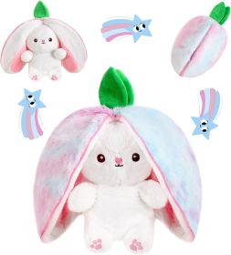 Cuddly Bunny Stuffed Animal, Kawaii Squishy Cute Easter Bunny Plush Turn Into Rabbit Fruit Doll Carrot Strawberry Pillow (Color: Bunny Plush  10inch)