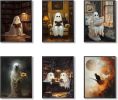 Easter Bunny Wall Art Set of 9, Vintage Spring Rabbit Canvas Prints, Cute Bunny & Easter Egg Paintings
