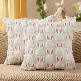 Easter Pillow Covers 20x20 inch Set of 2 Easter Decorations Pink Ears Beige Rabbit Soft Plush Faux Fur Jacquard Throw Pillows for Bedroom Sofa Holiday (size: 20" x 20" (Pack of 2)White Pink)