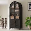71" Tall Arched Kitchen Pantry Cabinet with Door Shelves, Farmhouse Kitchen Storage Cabinet with Open & Adjustable Shelves, Hidden Drawer & Glass Door
