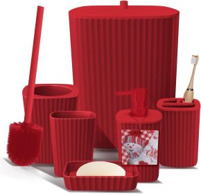Bathroom Set - Bathroom Accessories Set, 6PC Bathroom Accessory Set with Toilet Brush,Trash Can & Soap Dispenser (Color: Red)