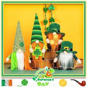 St.Patrick's Day Gnome Plush Elf Decorations - 4PCS Handmade Green Irish Gnome Scandinavian Tomte Leprechaun for Home Decor/Table Ornament (Color: Green)