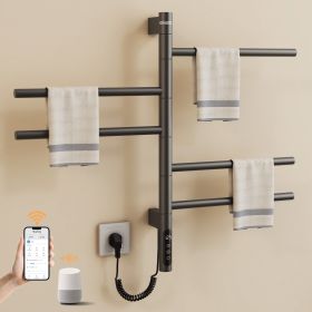 SIOYIE Smart Rotating Heated Towel Rack for Bathroom, Wall-Mounted Electric Towel Dryer with Swivel Bars, Smart Timer, Low Carbon Steel, IPX5 (Main Material: Carbon steel, Main Color: Gray)