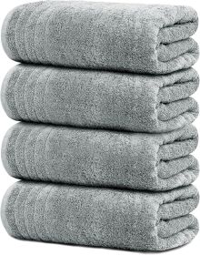 Pack of 4 Extra Large Bath Towels 30 x 60 Inches, 100% Cotton, Larger & Lighter Weight, Quicker to Dry, Super Soft and Absorbent, Perfect for Bathroom (Color: Cool Grey)