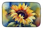 Sunflowers in Watercolor Dish Drying Mat Absorbent Dish Drying Mat Pad for Kitchen Counter Dish Drainer Mat for Countertop, 14 x 21", Multicolor