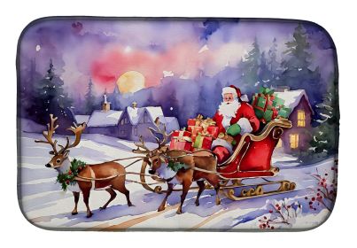 Christmas Santa and Sleigh Dish Drying Mat Absorbent Dish Drying Mat Pad for Kitchen Counter Dish Drainer Mat for Countertop, 14 x 21", Multicolor (Default: Default)