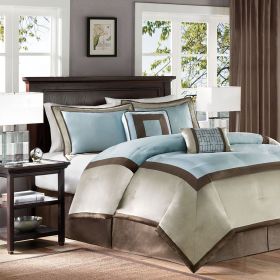 7 Piece Comforter Set Queen (Color: Blue)