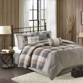 7 Piece Herringbone Comforter Set Queen (Color: Neutral)