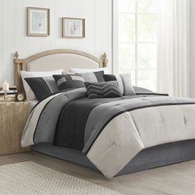 7 Piece Faux Suede Comforter Set Queen (Color: Black)