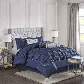 Tufted Comforter Set Navy Queen (Option: 7 Piece)