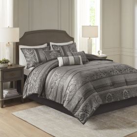 7 Piece Jacquard Comforter Set Queen (Color: grey)