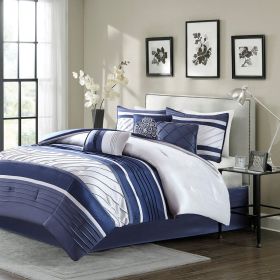 7 Piece Comforter Set Navy Queen (Color: as Pic)