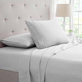 Bamboo 4 Piece Luxury 3 Line Embroidered Sheet Set (Color: Silver, size: KING)