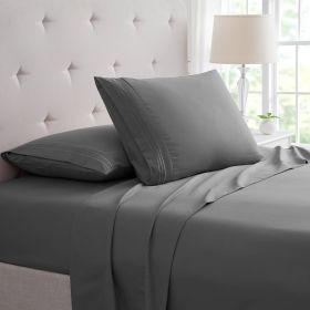 Bamboo 4 Piece Luxury 3 Line Embroidered Sheet Set (Color: grey, size: Twin XL)