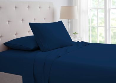 Bamboo 4 Piece Luxury 3 Line Embroidered Sheet Set (Color: Navy, size: QUEEN)