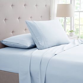 Bamboo 4 Piece Luxury 3 Line Embroidered Sheet Set (Color: Aqua, size: QUEEN)
