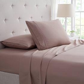 Bamboo 4 Piece Luxury 3 Line Embroidered Sheet Set (Color: Taupe, size: QUEEN)