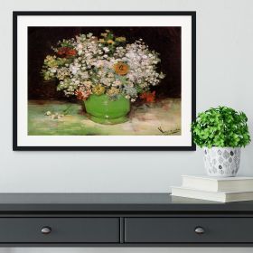 Vase with Zinnias and Other Flowers by Van Gogh Framed Print (Color: Black/No White Edging, size: 18" x 12" / 48cm x 30cm (approx))