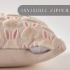Easter Pillow Covers 20x20 inch Set of 2 Easter Decorations Pink Ears Beige Rabbit Soft Plush Faux Fur Jacquard Throw Pillows for Bedroom Sofa Holiday