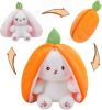 Cuddly Bunny Stuffed Animal, Kawaii Squishy Cute Easter Bunny Plush Turn Into Rabbit Fruit Doll Carrot Strawberry Pillow