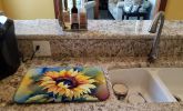 Sunflowers in Watercolor Dish Drying Mat Absorbent Dish Drying Mat Pad for Kitchen Counter Dish Drainer Mat for Countertop, 14 x 21", Multicolor