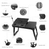Foldable Laptop Table Bed Notebook Desk w/Cooling Fan Mouse Board LED light 4 x USB Ports Breakfast Snacking Tray with Storage Groove For Home Office