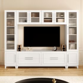 VIBE HAUS 102 W Wall Unit Modern Entertainment Center With Glass Doors For TVs Up To 75, Large Minimalist TV Stand Media Console With Drawers For (Option: white)